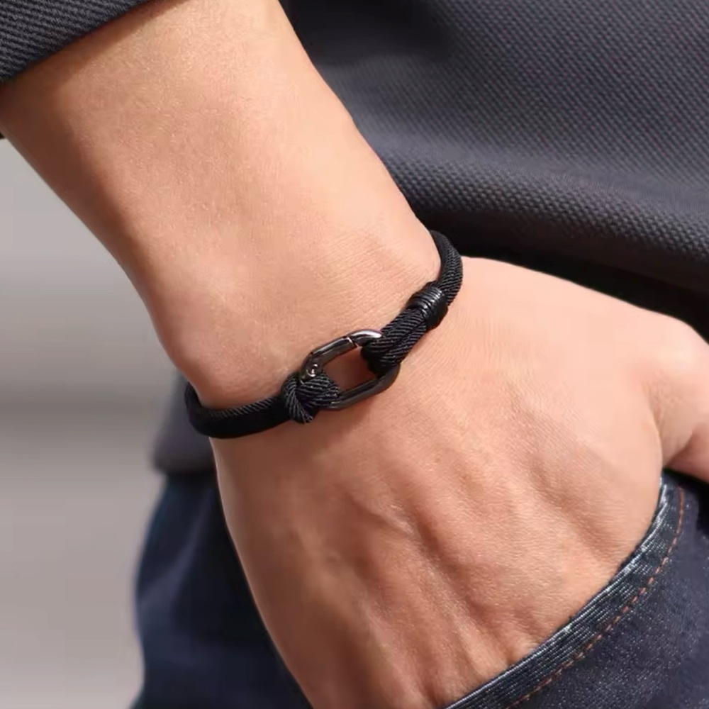 Men Black Rope Knot Bracelet Thread 3mm Thin String Bracelet 8”